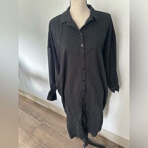 Axara Paris black shirt dress button front mini sheer long sleeves SZ M